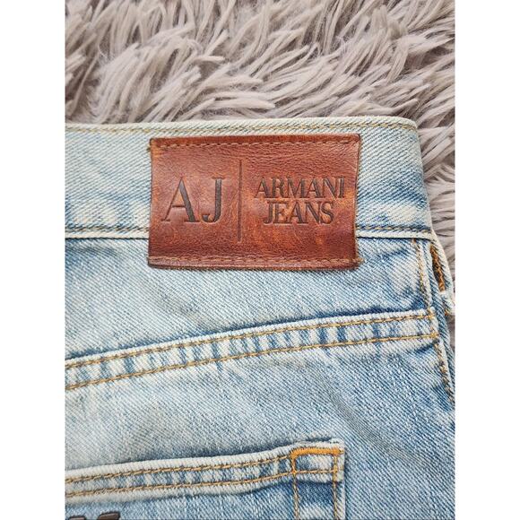 Armani Jeans AJ Jeans Mens 38X34.5 Light Wash Blue Denim Straight Leg Casual - Picture 10 of 16
